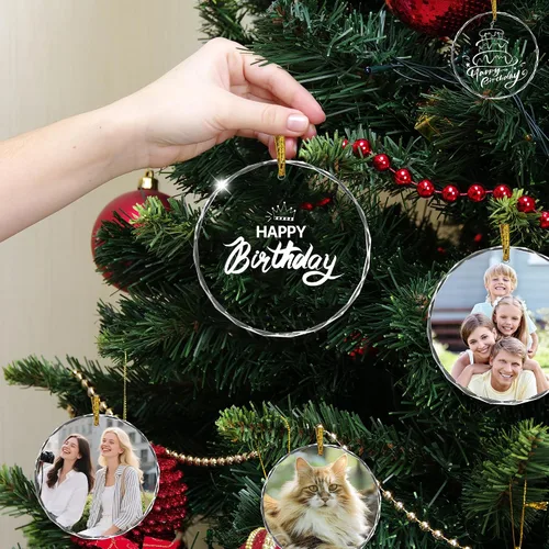 Vista 6 de Adornos de Navidad personalizados 2025, adorno acrílico personalizado con foto de pata de gato con texto, decoración de árbol de Navidad para gatos