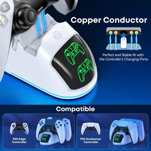 Vista 5 de OIVO PS5 Controller Charger Station Compatible with PlayStation 5 Dualsense & Edge Controllers, RGB PS5 Controller Charging Dock Holder Stand with