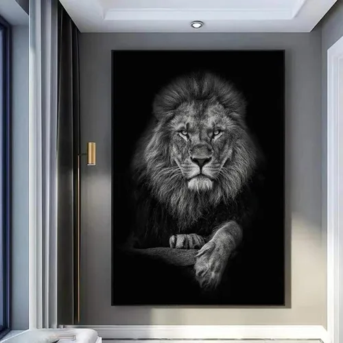 Vista 17 de Lienzo decorativo para pared, póster de leones en blanco y negro, impresiones de retratos de animales, pintura abstracta de leones, arte de pared