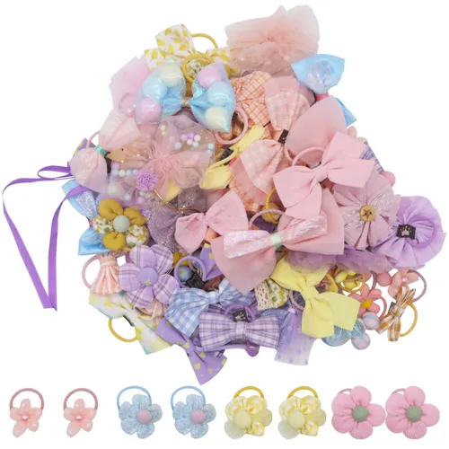 Vista 4 de FZBNSRKO 44 lazos para el pelo con flores coloridas, lazos para el pelo hechos a mano, lindos lazos para el pelo de niñas/lazos elásticos coloridos