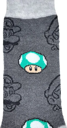 Vista 2 de Super Mario Bros Luigi y Champiñón Crew Calcetines Par Gris