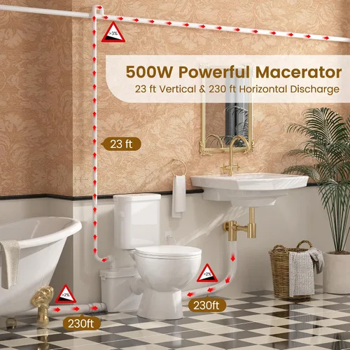 Vista 4 de SUPERFLO Sistema de inodoro macerador de 500 W Inodoro ascendente