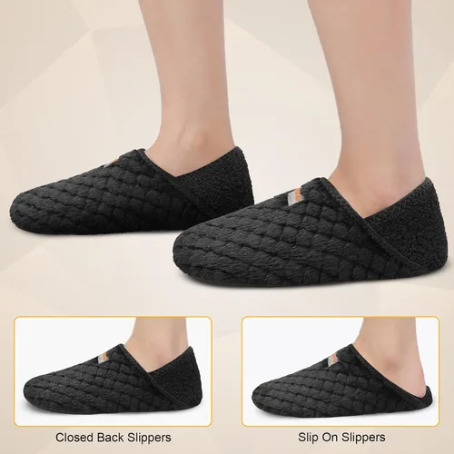 Vista 5 de Scurtain Pantuflas para hombre y mujer, unisex, para adultos, forro de terciopelo, ligeras, para interiores, viajes, suela antideslizante, cálidas