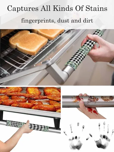 Vista 5 de Juego de 2 fundas para manijas de puerta de refrigerador a cuadros blancos y negros para lavavajillas, microondas, horno, nevera, estufa, accesorios