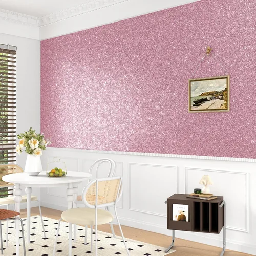 Vista 8 de WESTICK Papel tapiz rosa con purpurina para pegar y despegar, papel de contacto con purpurina rosa para armarios y cajones, papel tapiz removible