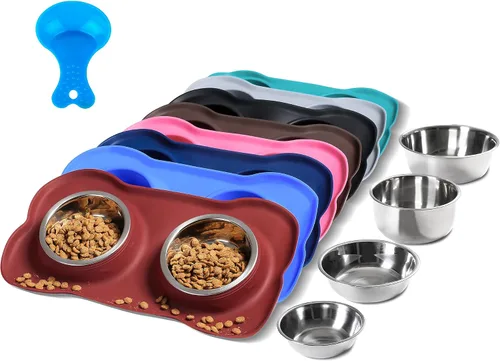 Vista 14 de Hubulk - Comedero doble de acero inoxidable con base de silicona antideslizante antiderrames y pala para alimento, para perros pequeños, medianos