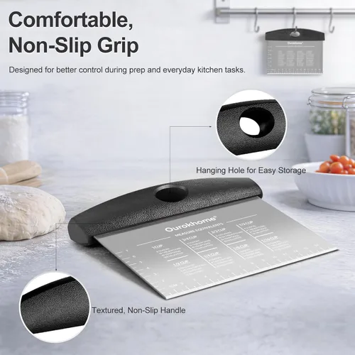 Vista 5 de Ourokhome Cortador de banco de pastelería de masa, cortador de pizza de acero inoxidable para hornear cocina, apto para lavavajillas, escala