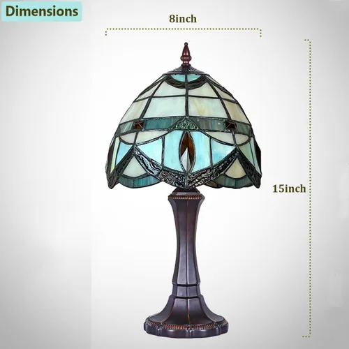 Vista 8 de Tiffany - Lámpara de mesa pequeña con vitrales, luz de mesa de estilo antiguo, lámpara de noche vintage para sala de estar, dormitorio, mesita