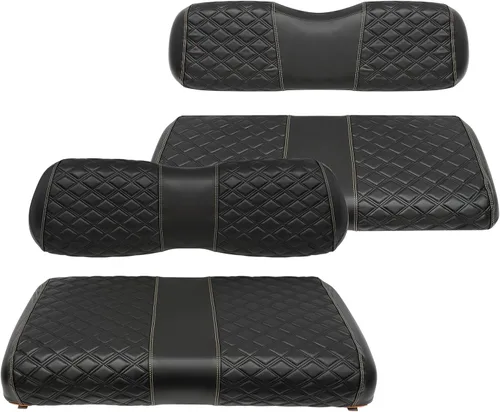 Vista 20 de Fundas de Asiento de Carrito de Golf Delanteras y Traseras Impermeables y Resistentes al Sol de Cuero Vinílico de Grado Marino Accesorios de Negro