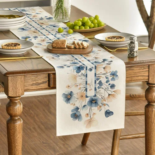 Vista 2 de Artoid Mode Camino de mesa de primavera con flores florecientes, decoración de mesa de comedor de cocina de verano de temporada para decoración