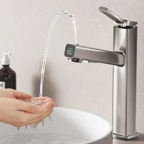 Vista 14 de MIAOHUI Grifo de baño extraíble de un solo agujero, 3 modos de pulverización de una sola manija para fregadero de 1 agujero, grifo de lavabo de baño