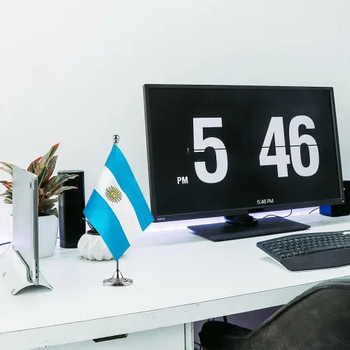 Vista 5 de Bandera argentina de Argentina, pequeña mini bandera argentina de escritorio, utilizada para mesa, oficina, aula, hogar, decoración de eventos