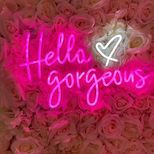 Vista 16 de Letrero de neón LED con texto en inglés «Hello Gorgeous LED», luz nocturna de neón para pared, fiesta de cumpleaños, boda, bar, club, decoración