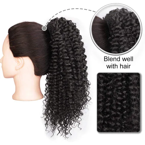 Vista 3 de Vigorous Extensión de Cola de Caballo con Cordón de 14 Pulgadas Afro Rizada Corta y Crespa para Mujeres Africanas Colas de Caballo Esponjosas
