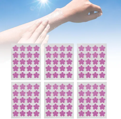 Vista 5 de 120 calcomanías de detección, calcomanías de detección para protector solar, parches reutilizables en forma de flor con recordatorio