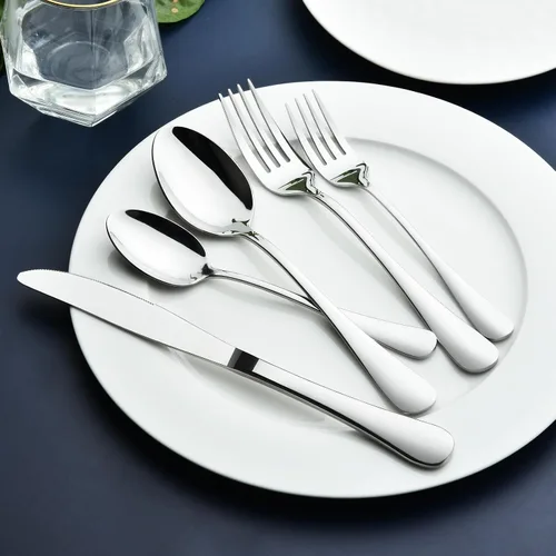 Vista 3 de Juego de cubiertos para 8, 40 piezas de cubiertos de acero inoxidable resistente, incluye cuchillo de carne, tenedor y cuchara, apto