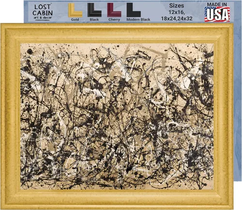 Vista 15 de Ritmo de otoño de cabaña perdida por Jackson Pollock Impresión en marco plano negro Reproducción de pintura de obras de arte fino Póster