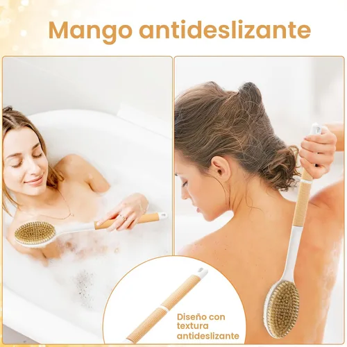 Vista 2 de Backski Limpiador corporal antideslizante para ducha, cepillo de ducha de mango largo con cerdas rígidas y suaves, limpiador de espalda exfoliante