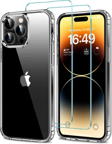 Vista 46 de HOOMIL Funda para iPhone 11 con 2 protectores de pantalla de vidrio templado, no amarillea, protección contra caídas, arañazos, transparente, parte
