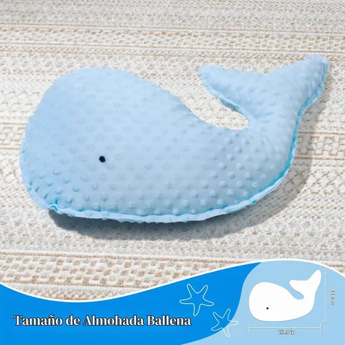 Vista 2 de Marble Empire Almohada de ballena azul con borde de estilo libre, almohada decorativa de ballena costera para sofá