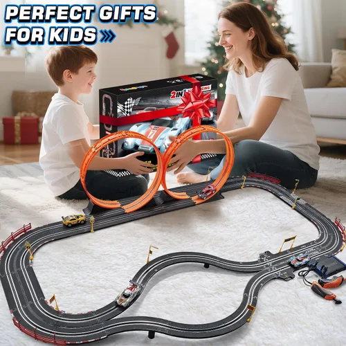 Vista 7 de Juguetes para niños de 6, 7, 8-12 años, juegos de pista de carreras de ranuras con 4 autos de ranura, pista de batería o eléctrica para niños, juego