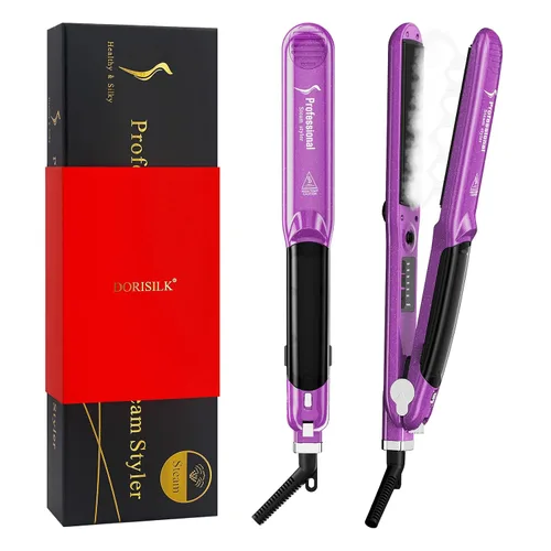 Vista 9 de DORISILK Alisadores de Vapor 2.0 Mejorados para el Cabello, Plancha Plana de Vapor de Turmalina Cerámica Profesional de Salón Alisador de Cabello
