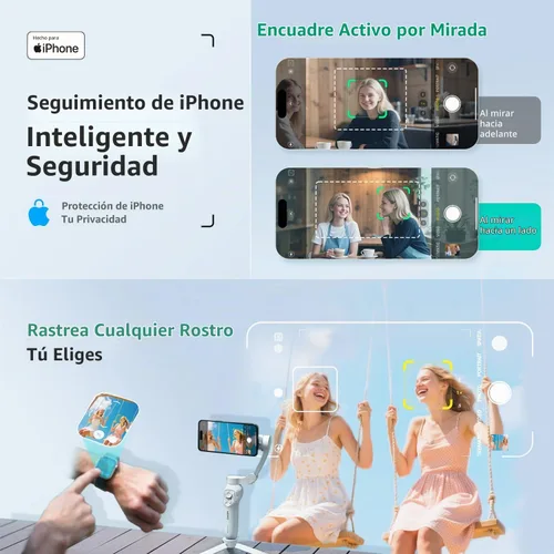 Vista 3 de COMITOK MOGO Only for iPhone, Gimbal Stabilizer for iPhone, [MFi Certified] Phone Gimbal with 360 Degree Face Tracking for Video Recording, NFC Pair