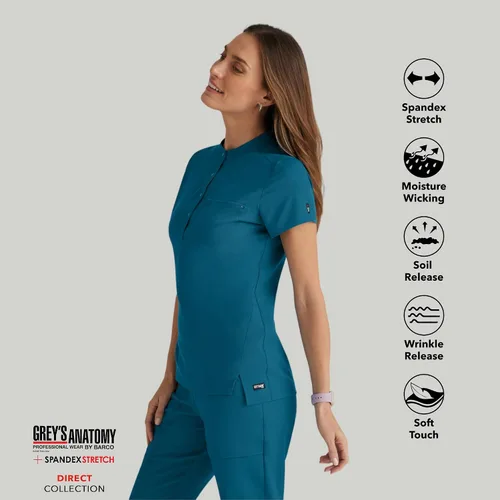 Vista 5 de BARCO Grey's Anatomy Spandex Stretch Direct - Camiseta médica para mujer, cuello a presión Bahama