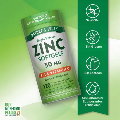 Vista 3 de Nature's Truth Zinc con vitamina C 50mg 120 cápsulas blandas