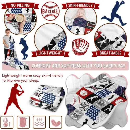 Vista 3 de Manta de franela a cuadros de béisbol, ligera, suave, para jugadores de béisbol, amantes de los deportes, regalos del equipo de béisbol para niños