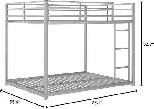 Vista 10 de Merax Litera de metal sobre cama matrimonial, litera baja con escalera, color plateado
