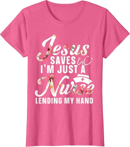 Vista 30 de Jesus Saves I'm Just A Nurse Lending My Hand RN Christian T-Shirt Asphalt Grey