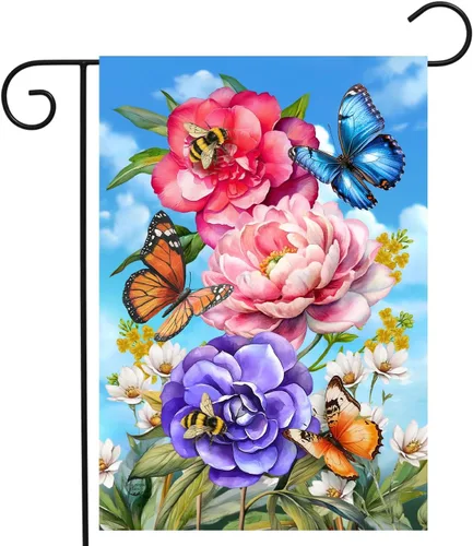 Vista 8 de Briarwood Lane - Bandera de jardín primaveral con mariposas y texto motivacional "Be Grateful" (Sé agradecido)