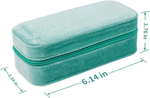 Vista 2 de SANQIANWAN Joyero de viaje de terciopelo de felpa para mujer, organizador de lujo y esponjoso, portátil, pequeño, mini rejilla, joyero para aretes