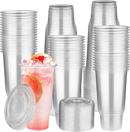 Vista 8 de Vasos de plástico transparente de 32 onzas con tapas, paquete de 30 vasos desechables para café, batidos, bodas, fiestas de cumpleaños, picnics
