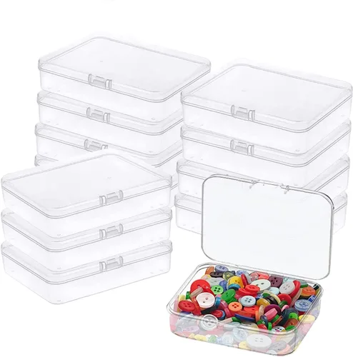 Vista 8 de Goiio 6 piezas mini contenedores de almacenamiento de plástico con tapa, caja rectangular transparente de 5 x 4 x 1.3 pulgadas para recolectar