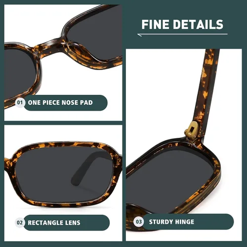 Vista 3 de WOWSUN Lentes de sol rectangulares retro para mujer, pequeños, de moda de los años 90, con protección UV400