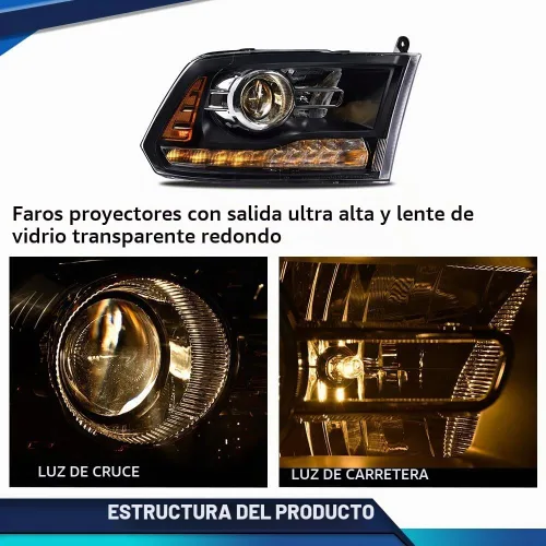 Vista 5 de PIT66 Conjunto de faros delanteros LED, compatible con Dodge Ram 1500 2500 3500 2013 2014 2015 2016 2017 2018, lente transparente, carcasa negra