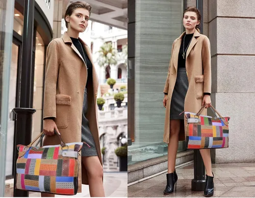 Vista 5 de Bolso de mano de cuero genuino para mujer multicolor con retazos huecos bolsos de mano