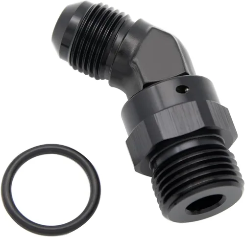 Vista 18 de Adaptador de riel de bomba de combustible macho de aluminio de radio de alto flujo 45 grados 6AN macho a 4AN macho con junta tórica AN4 ORB, negro