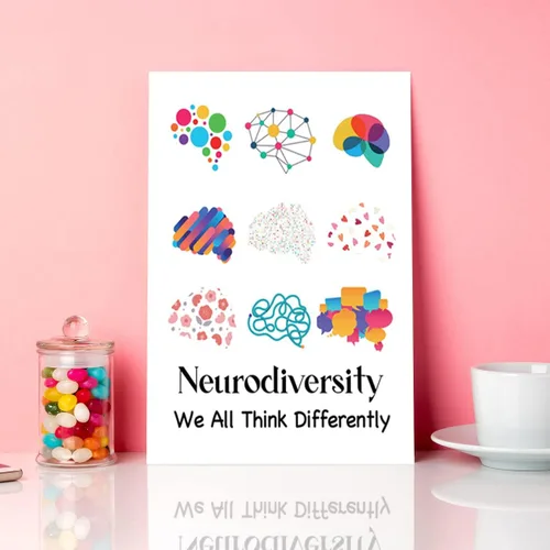 Vista 4 de JANLAN We All Think Differently Neurodiversity - Lienzo decorativo de pared para psicólogo, consejero escolar, terapia de oficina, decoración