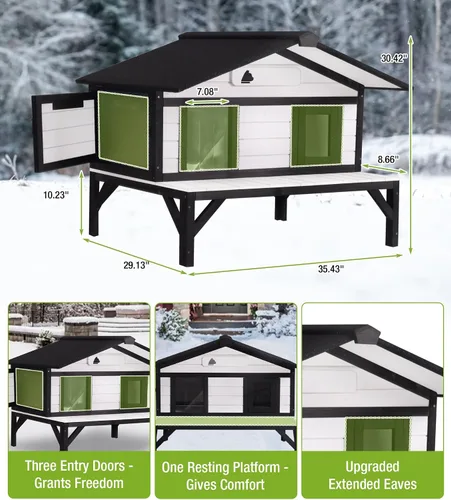 Vista 5 de GUTINNEEN Casa climatizada para gatos para exteriores, casa para gatos al aire libre aislada con manta de calefacción eléctrica, cables resistentes