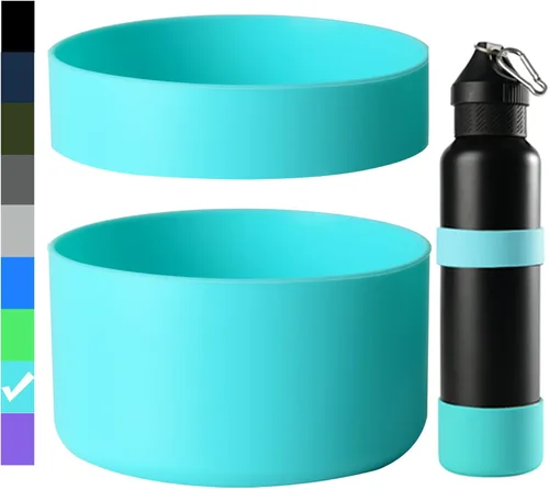Vista 9 de 2 fundas de silicona para botella de agua, funda protectora de silicona, cubierta inferior antideslizante con anillo de silicona, sin BPA