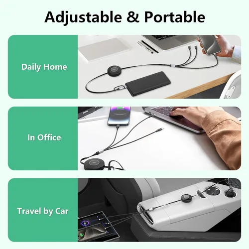Vista 7 de Cable de carga USB C retráctil multi 5 en 1 USB A/tipo C a Lightning/USB C/Micro iPhone, cable de carga múltiple de 100 W para iPhone 15 14 13 12