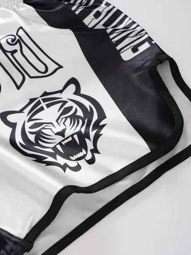 Vista 6 de TiaoBug Pantalones cortos Muay Thai para niños, niñas, boxeo, kickboxing, artes marciales mixtas, traje de baño de satén para lucha contra BJJ