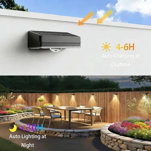 Vista 6 de Luces Solares para Valla, 10 Modos de Cambio de Color RGB, Luces Solares Impermeables con Energía Solar IP65, 30 Horas de Funcionamiento, Fácil