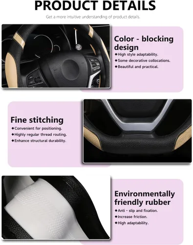 Vista 6 de Cxtiy Funda de volante con parte inferior plana en forma de D para mujeres y niñas, accesorio de coche elegante (beige)
