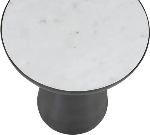 Vista 4 de Jofran - Mesa auxiliar redonda de pedestal con parte superior de mármol y base de hierro, mesa moderna para sala de estar, dormitorio, color blanco
