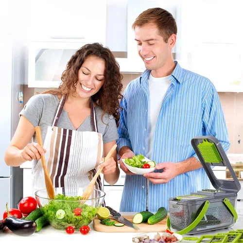 Vista 7 de Miibox Picadora de verduras con recipiente, 22 en 1, picadoras y cortadoras de alimentos para cebolla, tomate, herramienta de cocina múltiple