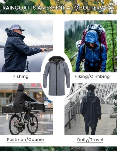 Vista 4 de COOFANDY Chubasquero largo para hombre, chaqueta impermeable para exteriores, con capucha